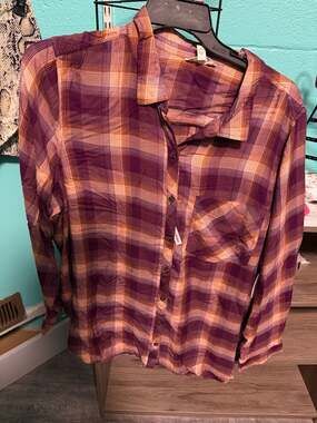 C0045 Terra & Sky Plus Plaid Button Down Shirt Vivid Plum Size 2X 20W-22W